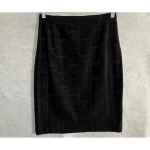 Vtg ALBERTO MAKALI Women Faux Suede Lined Back Slit Midi Skirt Sz 10 Black 23-12